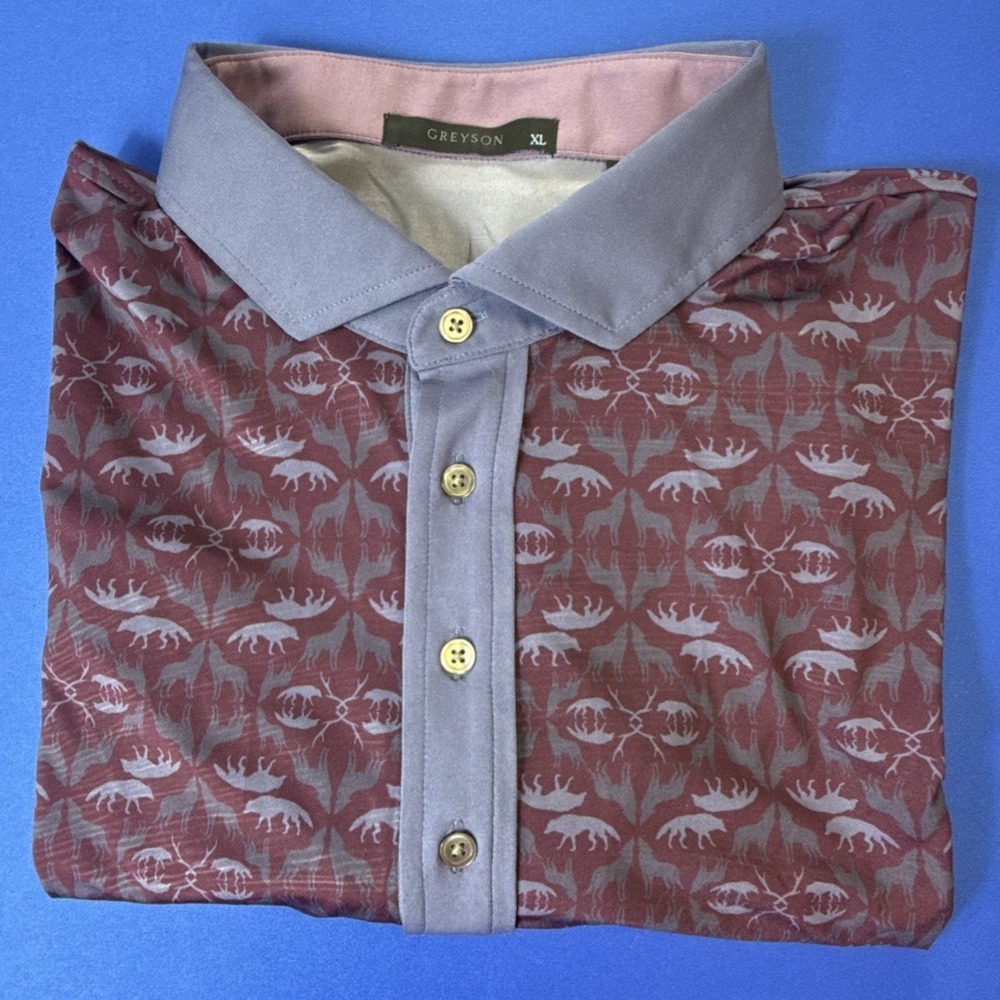 Greyson Wolf Labyrinth Contrast Polo Shirt Aubergine Mens Size XL